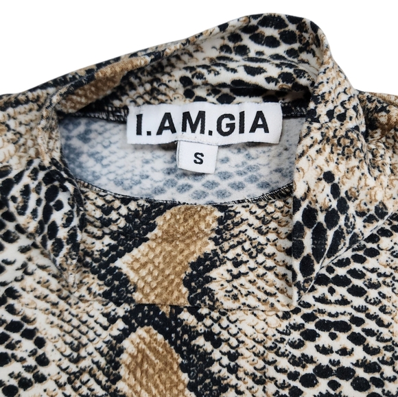 I.AM.GIA Kenzie Snakeskin Bodysuit Long Sleeve Mock Neck Size Small - Picture 2 of 14